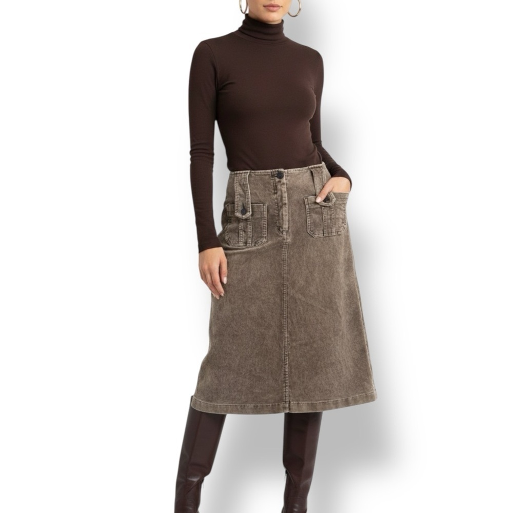 Y2K Armor Jeans Corduroy Midi Cargo Utility Skirt Size 3/4